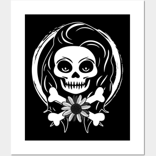 Florist Skull and Flower White Logo Posters and Art